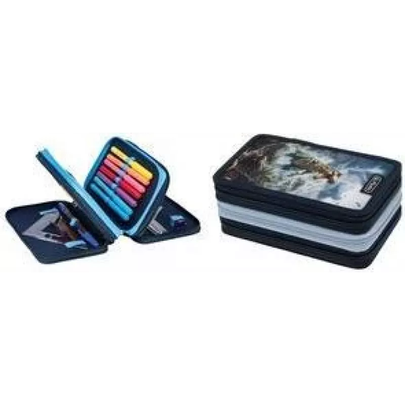 Herlitz TriCase Thunder Rex Federmäppchen, 31-teilig, Polyester, 3 Fächer, 3 Reißverschlüsse 400205916