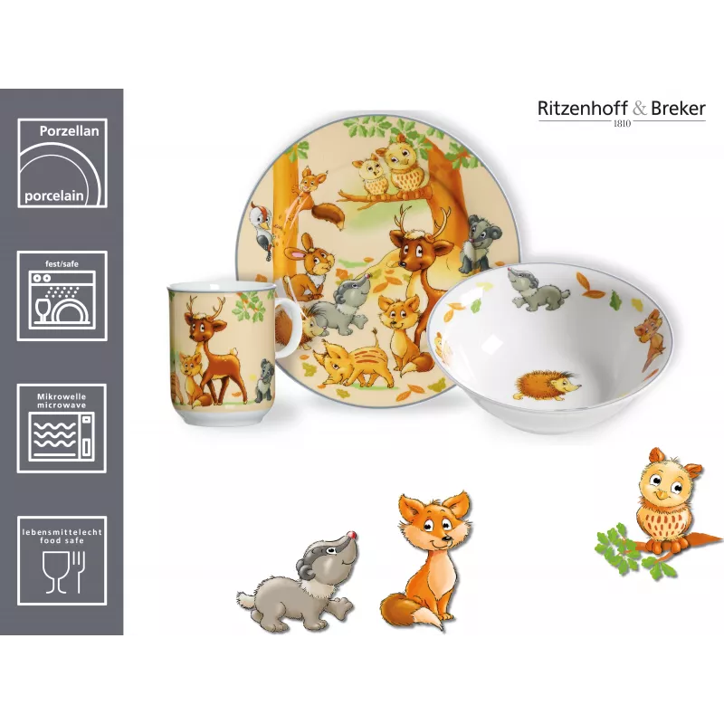 Ritzenhoff & Breker Kindergeschirr-Set Waldtiere, 3-teilig (422412)