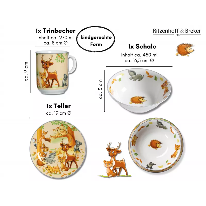 Ritzenhoff & Breker Kindergeschirr-Set Waldtiere, 3-teilig (422412)