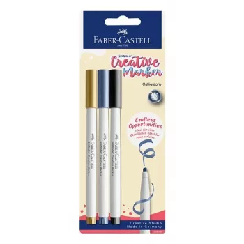 Faber-Castell Goldfaber Creative Marker Set, 3 Stück, wasserbasiert, Pinselspitze, verschiedene Farben (Schwarz, Grau, Weiß), Blisterpackung 160905