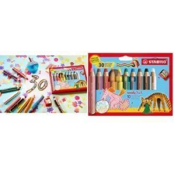 STABILO woody 3 in 1 Multitalent-Stift, 10er-Dose, 30 Jahre Jubiläumsedition, rund, verschiedene Farben EO880/10-3