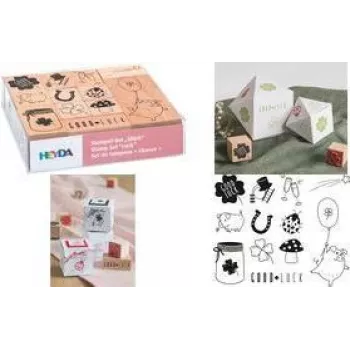 HEYDA Motivstempel-Set Glück, Klarsichtbox, Holzstempel, verschiedene Größen und Designs, 1 Set (204888666)