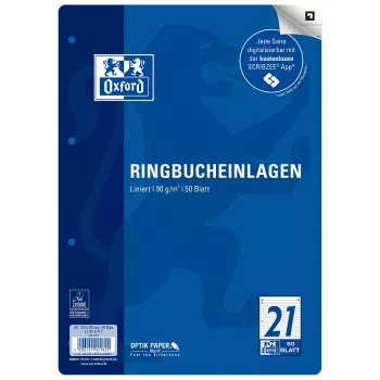 Oxford A4 liniertes Nachfüllpapier, 50 Blatt, 4-fach gelocht, Lineatur 21 400131464