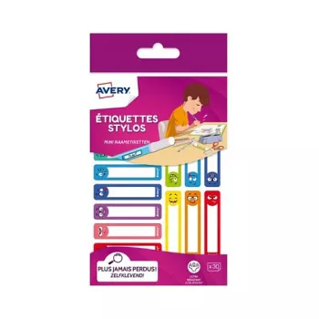 AVERY Stiftetiketten, Papier, 10 x 50 mm, farbige Rahmen, abgerundete Ecken, handbeschreibbar, permanent haftend – 30 Etiketten (RESMI30S)
