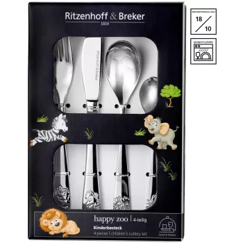 Ritzenhoff & Breker HAPPY ZOO Kinderbesteck-Set, 4-teilig, Edelstahl, Tiermotive 812701
