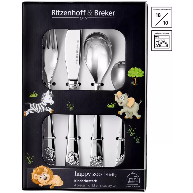 Ritzenhoff & Breker HAPPY ZOO Kinderbesteck-Set, 4-teilig, Edelstahl, Tiermotive 812701