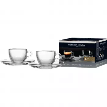 Ritzenhoff & Breker BARISTA Espresso-Set, 4-teilig, klares Glas, 80 ml Tassen, spülmaschinenfest 822038
