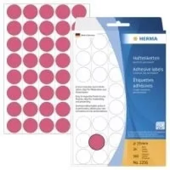 HERMA 2256 Permanent haftende runde Etiketten Leuchtrot 19 mm, 960 Etiketten (24 Blatt x 40)