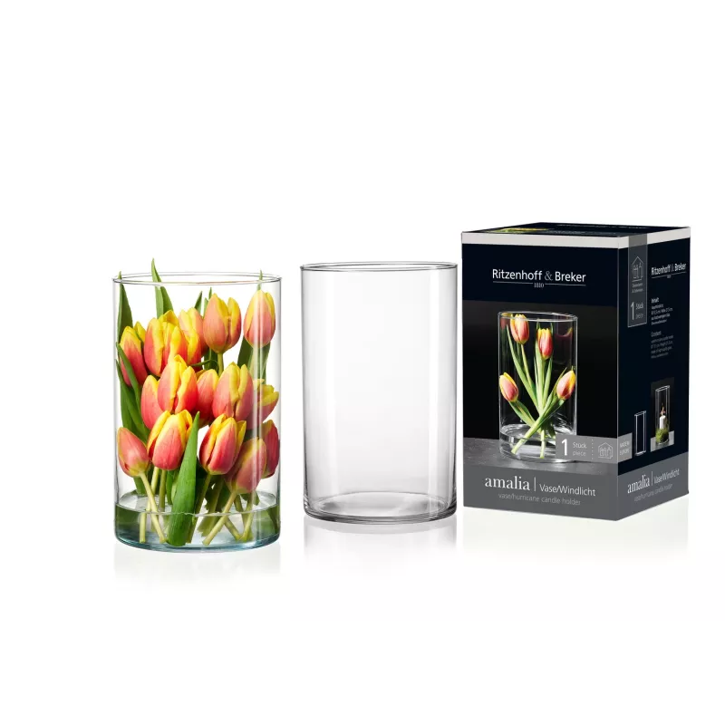 Ritzenhoff & Breker AMALIA zylindrische Glasblumenvase, transparent, Durchmesser 140 mm, 1 Stück 823882