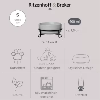 Ritzenhoff & Breker TARO Napf-Set für Haustiere, 400 ml, grauer Steingut-Keramiknapf für Katzen & kleine Hunde, Wasser & Futter, 1 Stück (450514)