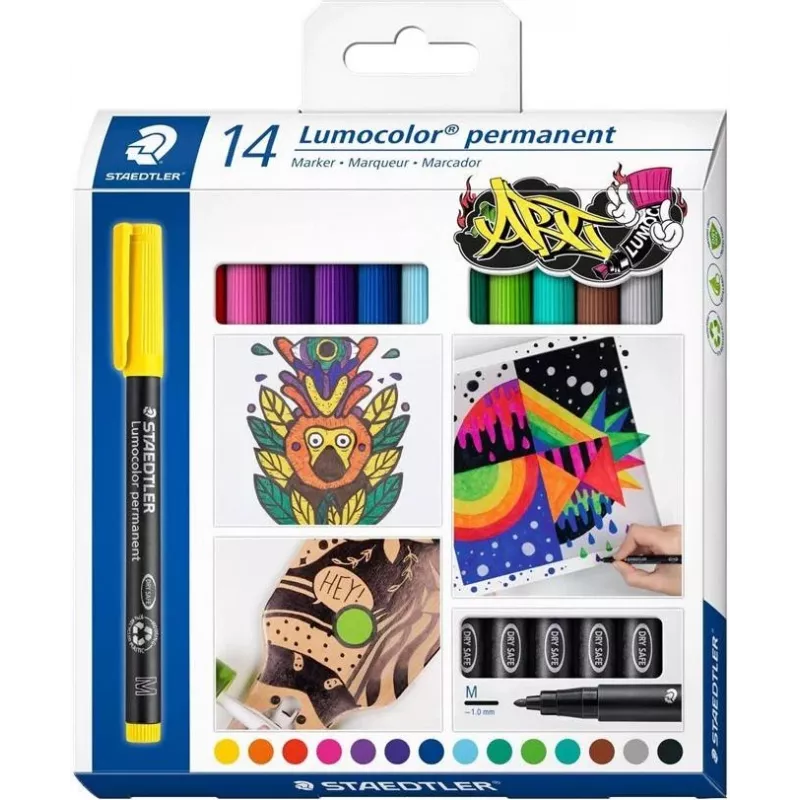 Staedtler Lumocolor Permanent Marker Set 317 C14 - 14 verschiedene Farben, feine Spitze 0,6 mm