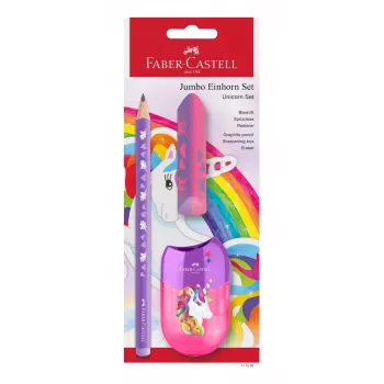 Faber-Castell Einhorn Jumbo Schreibset, Violett, 3 Stück, 3 mm Mine, Ergonomische Dreikantform 111528