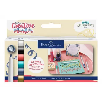 Faber-Castell GOLDFABER Creative Marker Soft Lettering Set mit 6 Stiften, wasserbasiert, geruchlos, Pinselspitze, verschiedene Farben 160906