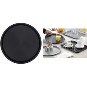 Esmeyer OHIO Rundes Serviertablett, schwarzer Kunststoff, gummiert rutschfeste Oberfläche, 35 cm 307-016