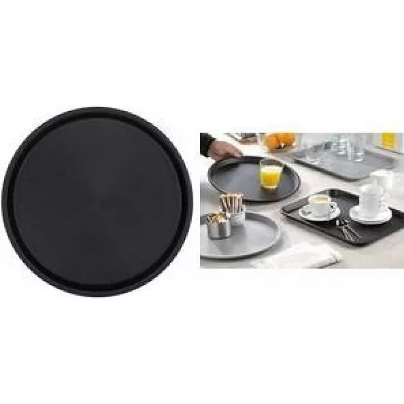 Esmeyer OHIO Rundes Serviertablett, schwarzer Kunststoff, gummiert rutschfeste Oberfläche, 35 cm 307-016