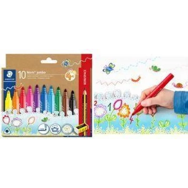 STAEDTLER Noris jumbo Fasermaler, 3,0 mm, Dreikant, waschbar, Vorteilspackung mit 10 328-B C10P