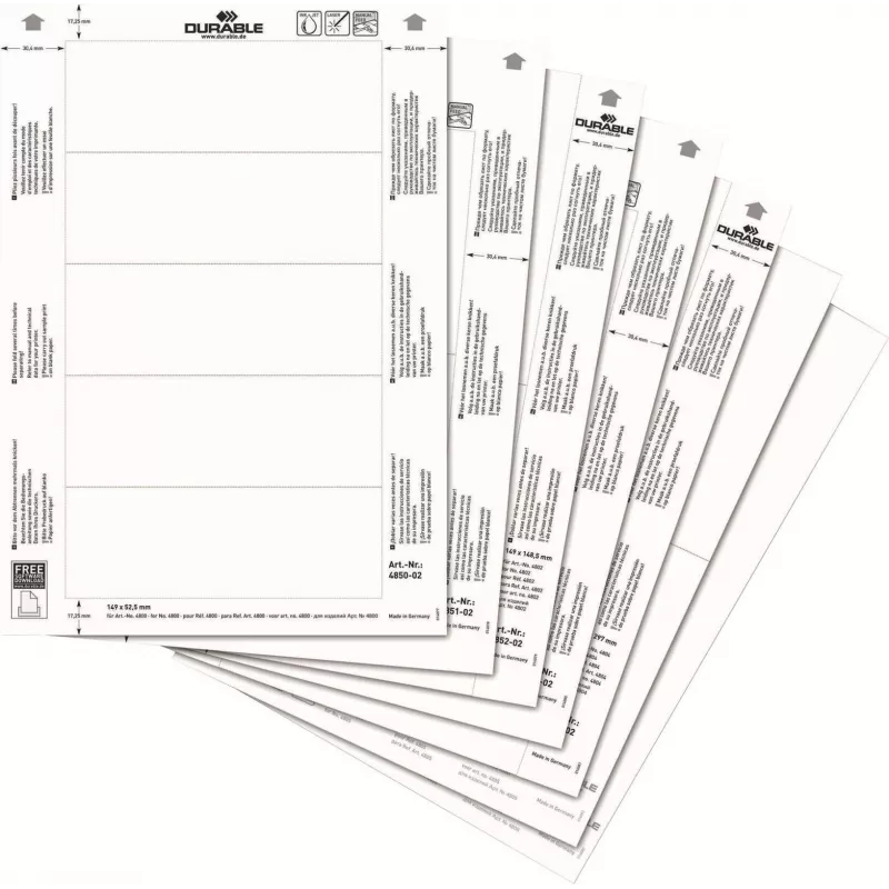 DURABLE Einstecketiketten A4 210 x 297 mm, 10 Blatt, Weiß, Karton 170 g/m², Laser/Tintenstrahl 485602