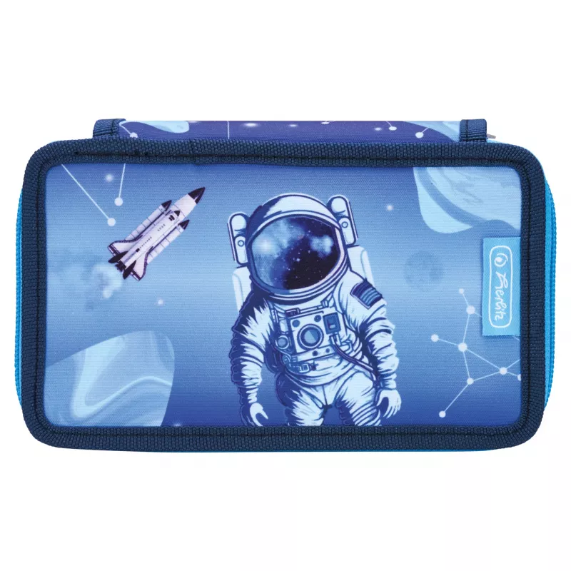 Herlitz Doppelkammer-Federmäppchen Cosmic Explorer, 23 Teile, 2 Reißverschlüsse, farbiges Innenfutter 400197545