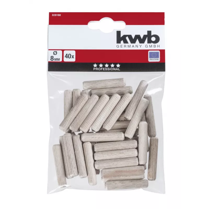 KWB 028180 Holzdübel 8 x 40 mm, 40 Stück, Buche