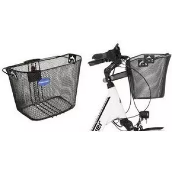 FISCHER Fahrradlenkerkorb mit Schnellverschluss, schwarzer feinmaschiger Draht, E-Bike-kompatibel, Klicksystem - 1 Stück (61076)