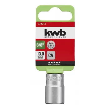 KWB 372213 3/8 Zoll Antrieb 13 mm 6-Kant Chrom-Vanadium-Steckschlüssel