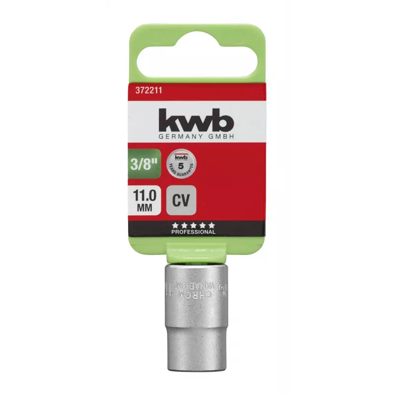 kwb 372211 Steckschlüsseleinsatz 11 mm 3/8 Zoll Antrieb, Chrom-Vanadium-Stahl, 6-kant
