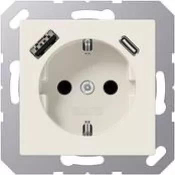 JUNG A 1520-15 CA SCHUKO-Steckdose 16 A 250 V mit USB-Ladegerät 1 x Typ A + 1 x Typ C, Safety Plus, Serie AS, weiß (ivory)