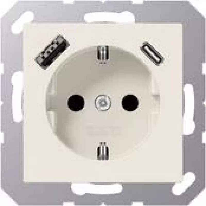JUNG A 1520-15 CA SCHUKO-Steckdose 16 A 250 V mit USB-Ladegerät 1 x Typ A + 1 x Typ C, Safety Plus, Serie AS, weiß (ivory)