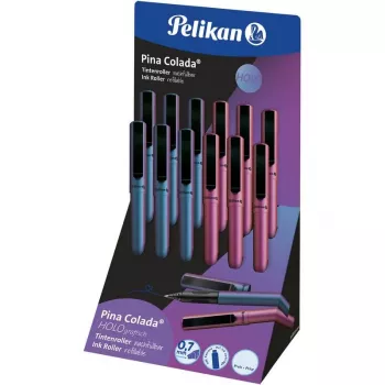 Pelikan Pina Colada Holo Tintenroller - Display mit 12 Stück, holografischer Metallic-Lack, mittelblaue Tinte 300007994