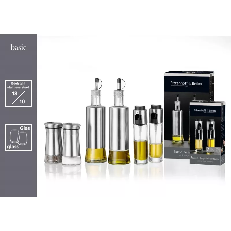 Ritzenhoff & Breker BASIC Essig- & Ölflaschen-Set, Glas mit Edelstahlgehäuse, 250 ml, 2-teilig 823523