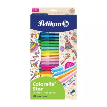 Pelikan Colorella Star C302/50 Filzstift-Set, 50 verschiedene Farben, wasserbasierte abwaschbare Tinte, belüftete Kappen 825092