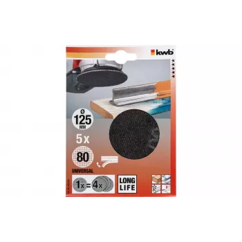kwb 491308 Schleifscheiben für Tellerschleifer, Körnung 80, Ø 125 mm, 5 Stück