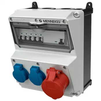 MENNEKES AMAXX Steckdosenkombination, IP44, 32A, 400V, 1x CEE 32A 5p, 2x Schuko 16A, FI-Schutzschalter 30mA, Leitungsschutzschalter 920080