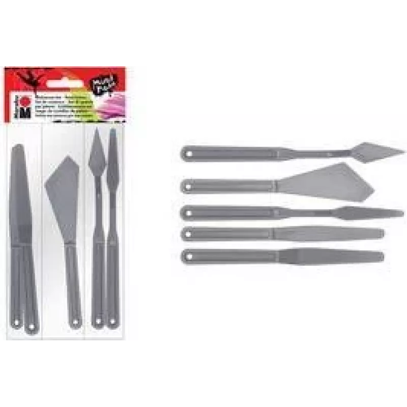 Marabu Malmesserset, Kunststoff, 5 Teile, für pastose Farben, Strukturpasten, Acrylfarben, Ölfarben, Gele 0173000000031