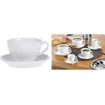 Esmeyer BISTRO Milchkaffee-Tassen-Set, 6 Teile, weißes Porzellan, runder Griff, 76 mm Höhe, 220 ml 433-254