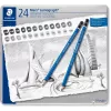 STAEDTLER Mars Lumograph 100 G24 Zeichenstift-Set, 24 verschiedene Härtegrade in Metalldose, blau sechseckig
