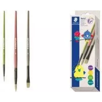 STAEDTLER Noris Synthetik-Pinselset, 3 Teile, verschiedene Farben, Griffe aus recyceltem Kunststoff, Metallzwingen (989R-S BK3)
