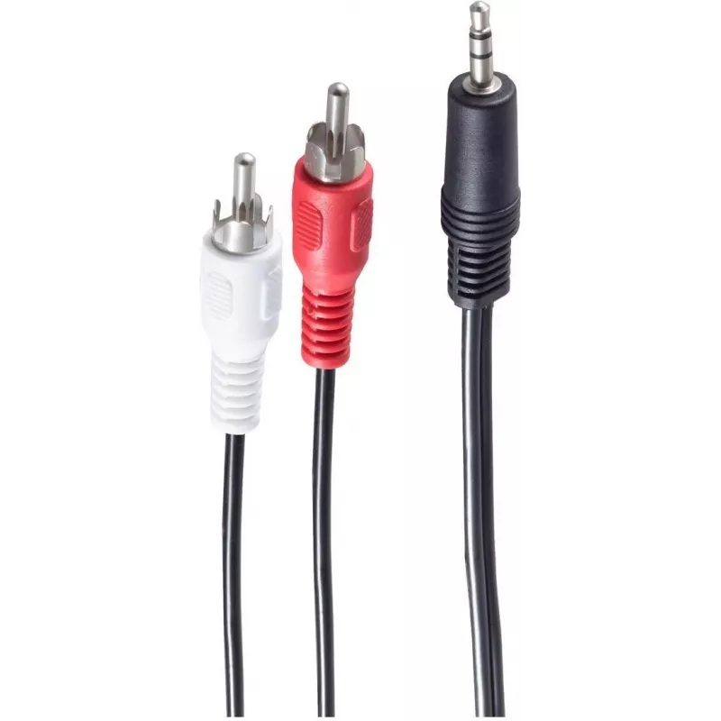 SHIVERPEAKS BASIC-S Audiokabel, 2x RCA Stecker auf 3,5 mm Klinkenstecker, 5,0 m, Stereo, Schwarz, Polybeutel BS30832-5