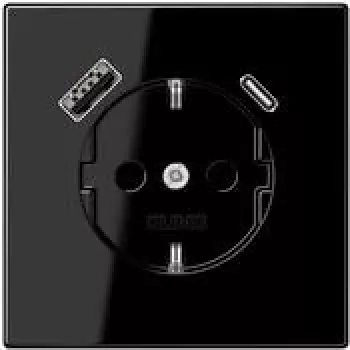 JUNG LS 1520-15 CA SW SCHUKO-Steckdose 16 A mit USB-Ladegerät 1 x Typ A + 1 x Typ C, Safety Plus, Serie LS, schwarz