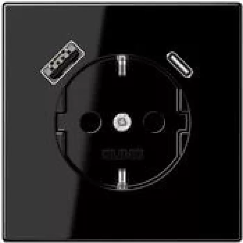 JUNG LS 1520-15 CA SW SCHUKO-Steckdose 16 A mit USB-Ladegerät 1 x Typ A + 1 x Typ C, Safety Plus, Serie LS, schwarz