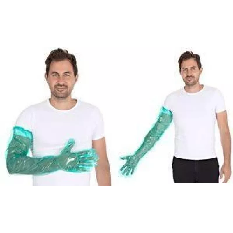 HYGOSTAR SOFTLINE LONG PLUS LDPE Einweghandschuhe, Grün, Einheitsgröße, elastische Manschette am Oberarm, glatt & weich, 1 Stück 2621
