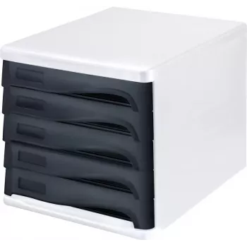 HELIT H6129498 Schubladenbox, 5 Schubladen, Hellgrau/Schwarz, Polystyrol/ABS, stapelbar