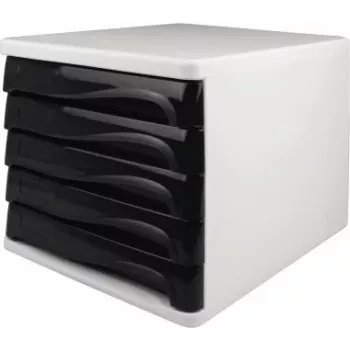 HELIT H6129498 Schubladenbox, 5 Schubladen, Hellgrau/Schwarz, Polystyrol/ABS, stapelbar