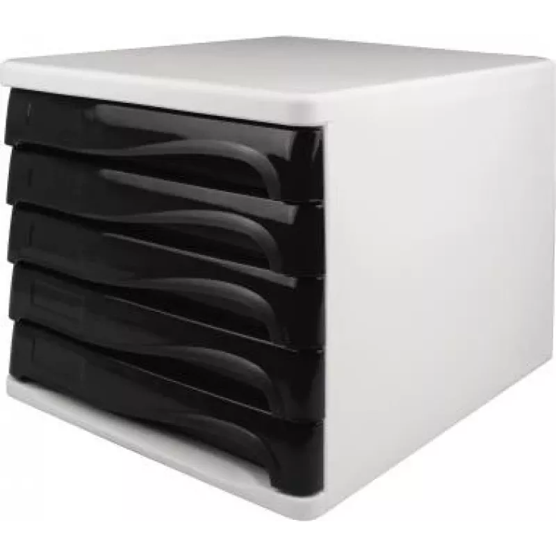 HELIT H6129498 Schubladenbox, 5 Schubladen, Hellgrau/Schwarz, Polystyrol/ABS, stapelbar