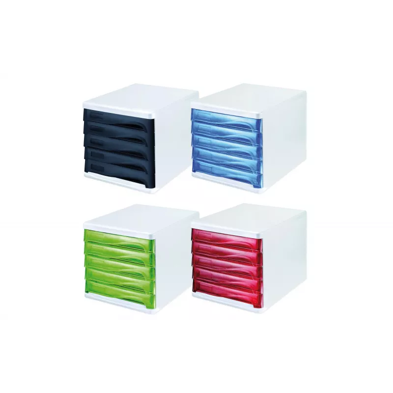 HELIT H6129498 Schubladenbox, 5 Schubladen, Hellgrau/Schwarz, Polystyrol/ABS, stapelbar