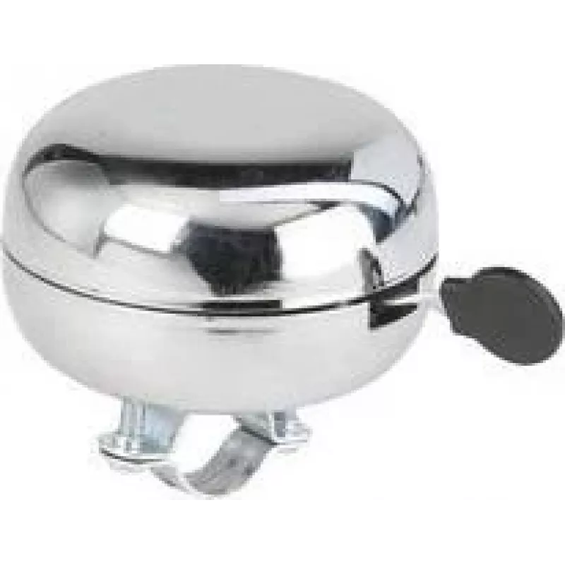 FISCHER Retro Fahrradklingel, verchromtes Gehäuse, 80 mm Durchmesser, mit Lenkerhalterung, 1 Stück (85808)