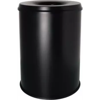 Helit H2515495 Stahl-Abfalleimer mit Flammenlöschkopf, 15 Liter, Schwarz, Rund