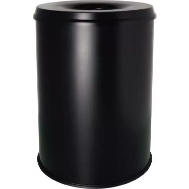 Helit H2515495 Stahl-Abfalleimer mit Flammenlöschkopf, 15 Liter, Schwarz, Rund