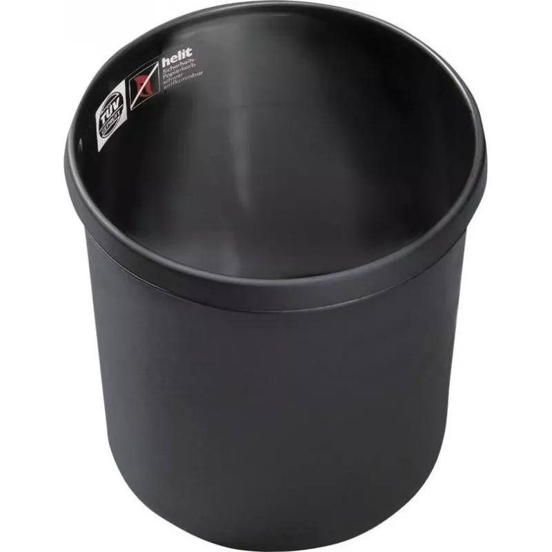 HELIT H6106495 Flammhemmender runder Abfallbehälter, 18 L, Schwarz