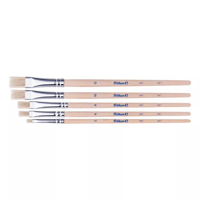 Pelikan Starter-Pinselset, 5 Borstenpinsel mit Holzgriffen, verschiedene Größen, transparente Aufbewahrungsbox 300008263
